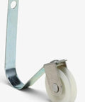 V Shaped Sliding Door Roller Replacement With Nylon Wheels For A Smooth Glide On Patio Screen Door Heavy Duty High Tension Steel Build SR 302 2 Pack Fix It Up And Keep Your Sliding Screen Door Rolling Like New, close-up view showing metal frame and nylon wheel.