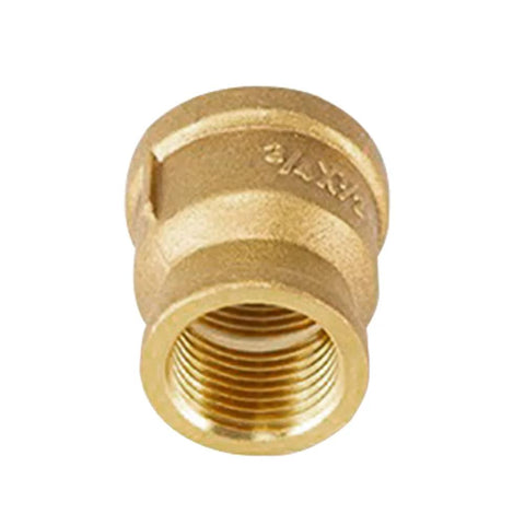Brass reducing coupling pipe fitting, 1/2 in NPS female to 3/4 in NPS female threads