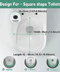 Diagram of Solid As A Rock Square Toilet Seat with fitting hole dimensions for square shape toilets in inches.