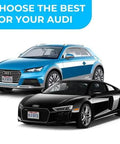 Audi Front Bumper License Plate Bracket With 6 Unique Screws And Wrench Kit For 2000 To 2025 Audi Models displayed on two cars