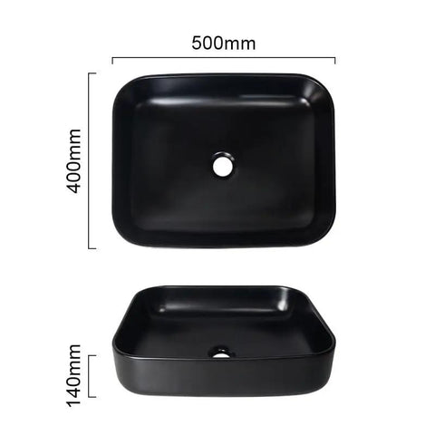 USZWBY Vessel Sinks Modern Simple Household Black Wash Basin Ceramic Above Counter dimensions 500mm x 400mm x 140mm