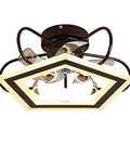 Sleek Pentagonal Ceiling Fan Light Combo Featuring Whisper Quiet DC Motor Kickin Breeze And Heavy Duty Iron Build Perfect For Living Spaces In Polished Silver Or Antique Gold Finish, overhead view showcasing the unique pentagonal design.