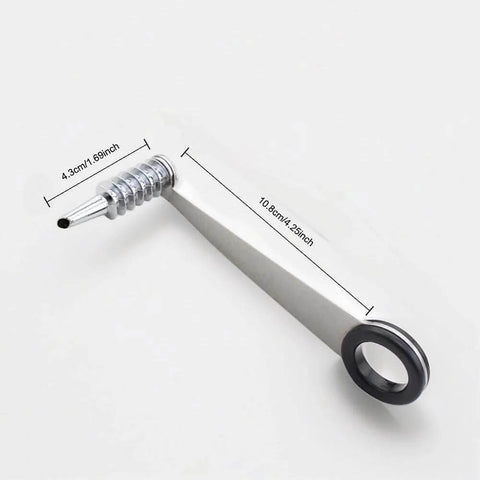 Vegetable spiralizer and crinkle cutter, stainless steel 2-in-1 peeler, side view with ring handle