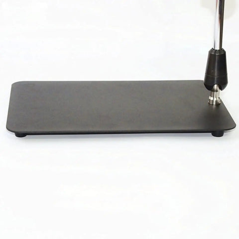 Premium Flexible Microscope Boom Stand Featuring Universal Fifty Millimeter Mounting Plate, black base with adjustable clamp fitting.