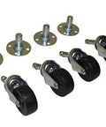 Plug Caster Set Black And Silver 2 Inch Wheel With 1.50 Inch Stem Length And 0.44 Inch Stem Diameter 2.50 Inch Overall Height