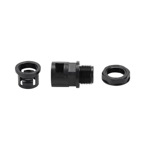 Heavy Duty Straight Corrugated Conduit Fitting Connector For Electrical Flexible Nylon Cable Hose Gland Rock Solid IP65 Waterproof Rated Black, 32mm fitting.