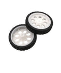 Two wheels from Four 65mm Rubber RC Wheel Set For DIY Models, Robots, And Small RC Cars, White And Black
