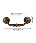 Antique Brass Cabinet Bar Pulls 4 Pack With 4.3 Inch Center To Center Vintage Retro Drawer Handles shown with dimensions.