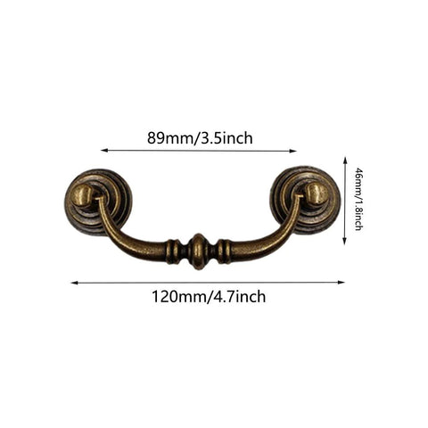 Antique Brass Cabinet Bar Pulls 4 Pack With 4.3 Inch Center To Center Vintage Retro Drawer Handles shown with dimensions.