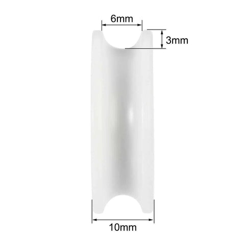Side view of U Groove Nylon Pulley Bearing Wheel 6x30x10mm U626ZZ Double Shielded Chrome Steel Bearings GCr15 4Pcs Low Noise ABEC 1