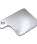 HTTMT MT276-CD universal inspection tag plate, chrome metal with mounting hole, front view.