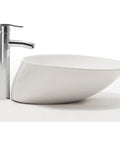 USZWBY Bathroom Vessel Sink Bathroom Vessel Sink Oval Above Counter White Porcelain Ceramic Bowl Basin, No Overflow Hole, side view with faucet