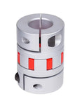 Aluminum Jaw Shaft Coupling 55mm Diameter, 78mm Length, 20 to 25mm Bore, Flexible Spider Coupler for Stepper Motors CNC Engraving Milling, Built For 3D Printers and DIY Encoder Upgrades, High Hardness Anodized Finish, Durable, silver coupling with red spider