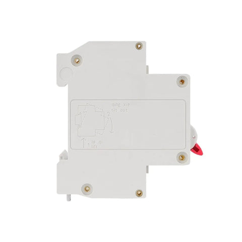 Top Shelf 1P+N Mini Circuit Breaker MCB Phase Neutral Electrical Switch For Zero Stress Home Grid Guard view from the back with mounting details.