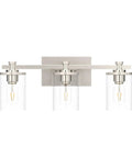 Three Light Vanity Lights In Brushed Copper Over Mirror With Clear Glass Shades For Bathroom Renovation Modern Farmhouse Rustic Chic Glow
