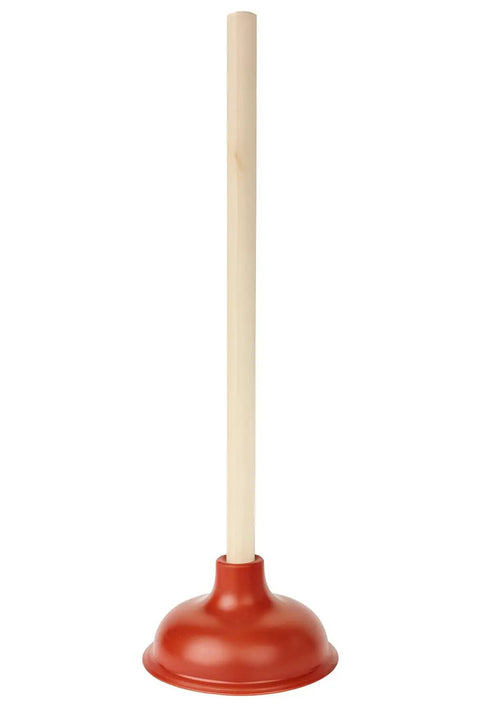 Heavy Duty Wooden Handle Plunger Duo For Toilets And Sinks Tough Rubber Bell for efficient clog removal.