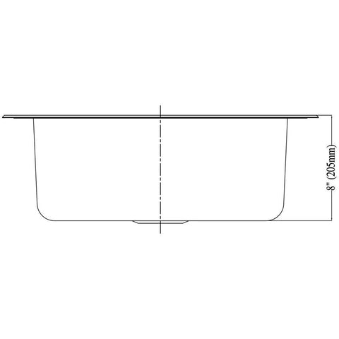 Top Mount Single Bowl Kitchen Sink With Polished Satin Finish With Sound Dampening Padding 20 Gauge 304 Stainless Steel 18/10 Chrome Nickel Fits 27 Inch Cabinets cUPC Certified Built To Last For Busy Home Kitchens side view diagram