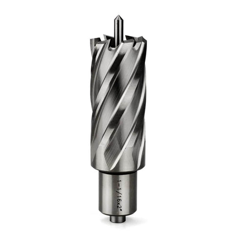 Oscarbide annular cutter with Weldon shank, 1-1/16 in diameter, 2 in depth of cut, for magnetic drill press, front view