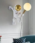 Astronaut Cartoon LED Wall Sconce for Kids Bedroom and Living Room Plug In Resin White Wall Mounted Lamp Robot Decor