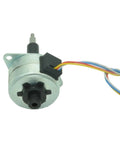 Close-up of 35mm Permanent Magnet Micro Screw Stepper Motor with 5V, 12V, or 24V options, showing captive PM stepper and wiring.