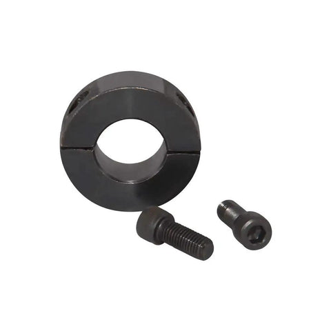 Double Split Shaft Collar Clamp On 1 Inch Bore, Carbon Steel With Black Oxide Coating, 2 Piece Set Screw Locking Collar, Easy Install, 1.75 Inch Outside Diameter, 0.5 Inch Height, Includes 2 Pieces, black split collar with two set screws