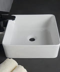 USZWBY Vessel Sinks Bathroom Vessel Sink Modern Simple Home Art Counter Basin Square Ceramic Balcony Wash Bathroom Bowl Sink top view with curved edges and black faucet.