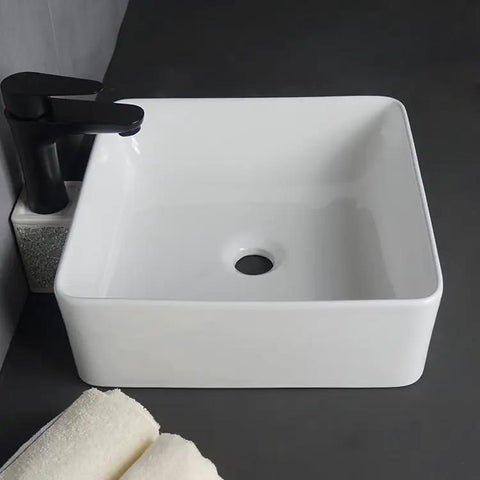 USZWBY Vessel Sinks Bathroom Vessel Sink Modern Simple Home Art Counter Basin Square Ceramic Balcony Wash Bathroom Bowl Sink top view with curved edges and black faucet.