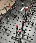 180 Degree Welding Fixture Screw Clamps For Five Eighth Inch Tables Two Pack Tough As Nails Heavy Duty Solid Steel in use on welding table
