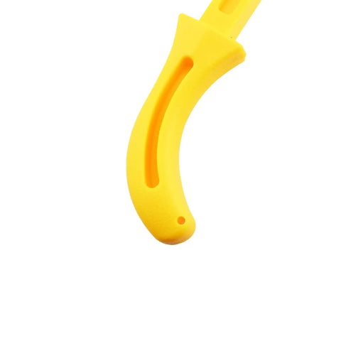 Close-up of Bright Yellow Ergonomic Woodworking Push Stick For Table Saws Jigsaws And Planers High Visibility Power Tool Accessory