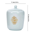 Rustic Sealed Ceramic Tea Jar Awesome For Your Pantry Stash And Coffee Bean Storage with golden floral design.