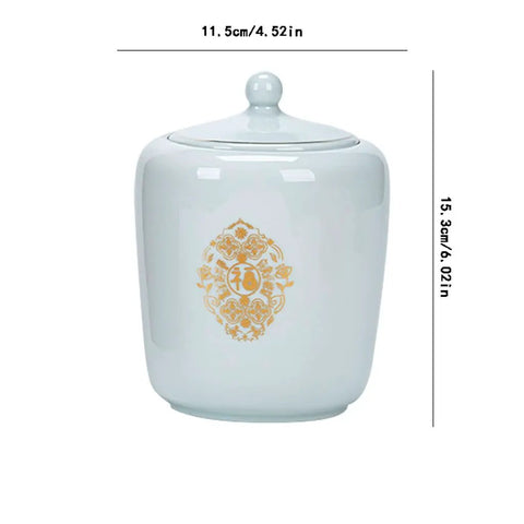 Rustic Sealed Ceramic Tea Jar Awesome For Your Pantry Stash And Coffee Bean Storage with golden floral design.
