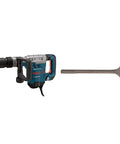 Built Tough SDS Max Corded Demolition Hammer Featuring Constant Response Circuitry Plus Heavy Duty Scaling Chisel Bit displayed with chisel.