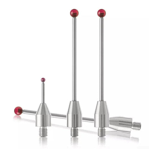Stainless steel CMM touch probe stylus set with threaded shanks and red ball tips (3 pcs)