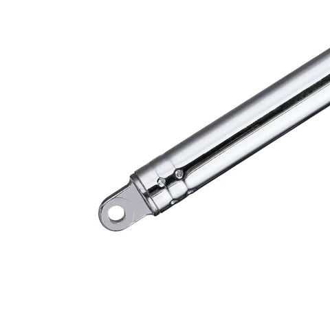 Close-up of Eight Section Telescopic Radio Antenna for TV and FM DAB AM Stereo Reception Portable 72 cm Extended Length 50 Ohm Impedance Silver Tone