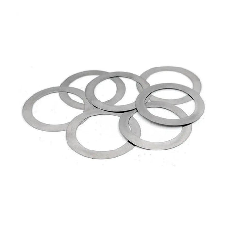 Straight Up Boss Grade 304 Stainless Steel Shim Washers Ultra Thin Flat Spacers M3 Through M15 stacked for axle bearing adjustment.