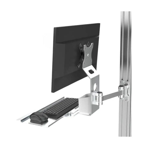 Heavy Duty Wall Mount Monitor Arm With Integrated Foldable Keyboard Tray Smooth Height Adjustment Steel Build in modern workspace.