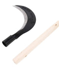 Long Handle Manganese Steel Scythe For Gardening And Weeding Tool blade and wooden handle detached side by side