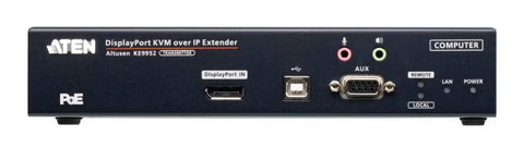 Heavy Duty 4K Displayport KVM Over IP Transmitter With Built In Power Over Ethernet, rear view showing input and connection ports.