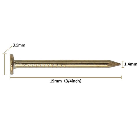 900 Piece Brass Plated Finishing Nails 3 4 Inch By 17 Gauge Flat Head Carbon Steel Fasteners with precise dimensions
