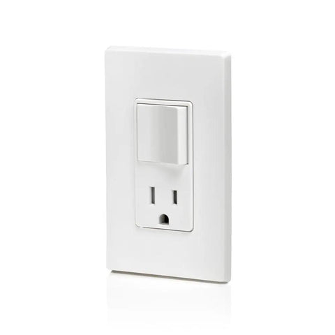 Decora Style Combination Switch And Tamper Resistant Receptacle White T5625W Kid Safe Outlet front view, white finish