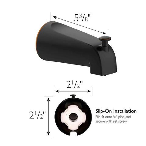 Slip On Tub Diverter Spout 5 Inch Oil Rubbed Bronze Pull Up Diverter Half Inch Slip Fit Set Screw No Fuss Install Zinc