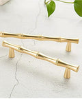 Bamboo Shape Solid Zinc Alloy Cabinet Knobs Set Of 6 In Golden Finish For Dresser Drawers Cupboards And Closets shown on white surface