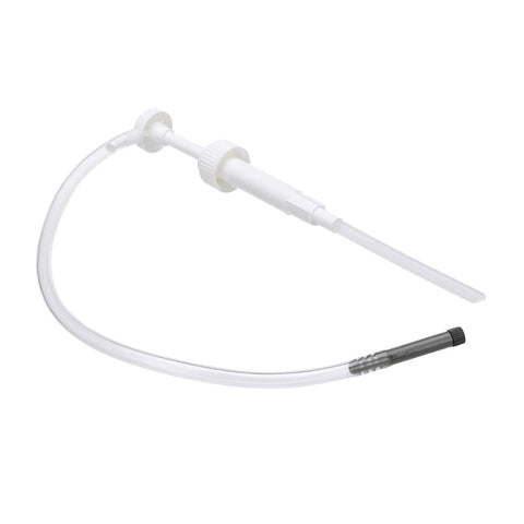 Gear lube pump kit, side view, white plastic fittings with clear tubing