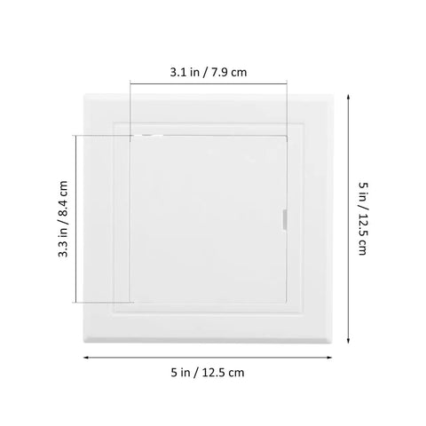 Sleek 3X3 Inch White Drywall Access Panel For Bathroom Plumbing Maintenance Durable Pvc Wall Cover Plate with dimensions.