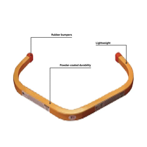 Corner Buddy Aluminum Ladder Stabilizer for corners and irregular surfaces, 38 W x 2 H inches, yellow with rubber bumpers.