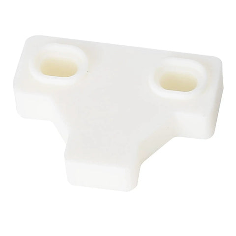 Close-up of 35mm Cabinet Hinge For Frameless Cabinets And Wardrobes, Zinc Alloy Corner Hinge, white plastic part, top angle view