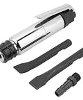 Heavy Duty Pneumatic Air Chisel And Industrial Hammer Tool showing alloy chuck, steel cylinder, and two chisel bits.