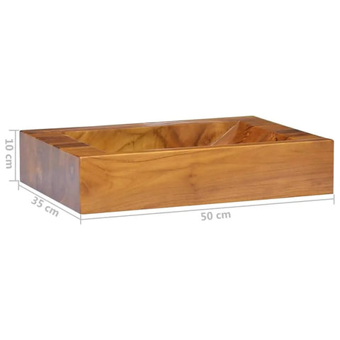 Zexlorith Teak Wood Basin, Vessel Sink for Bathroom, 19.7x13.8x3.9 inch, shown in wooden finish with dimensions.