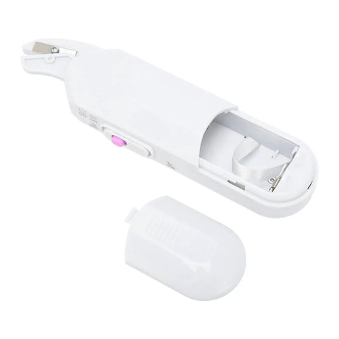 Top Shelf Electric Mini Scissors For Sewing And Crafting Cordless Portable Shears With Ergonomic Handle and Dual Power Setup, white color, showing the open design.