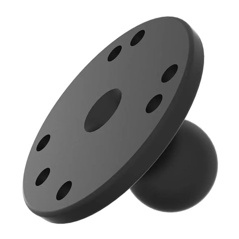 Rock Solid Marine Grade Aluminum Round Plate Ball Base Featuring Classic One Inch B Size Rubber Ball and Plug And Play Compatibility.